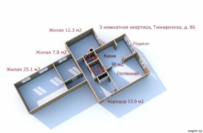 4-комнатная квартира, Тимирязева, 86, 349540 рублей: фото 17
