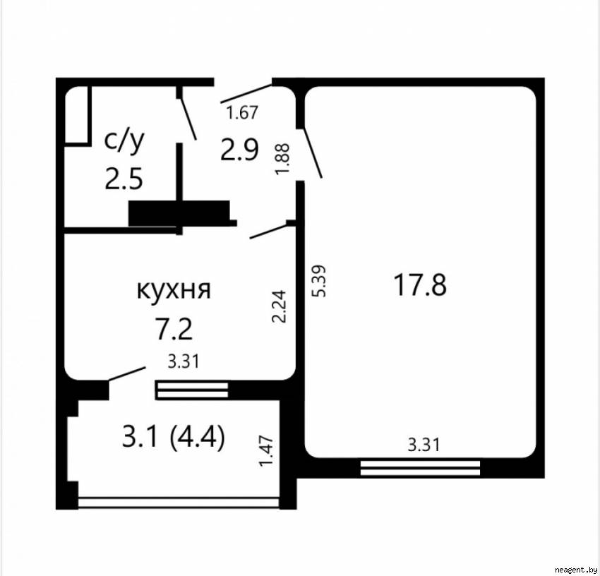 1-комнатная квартира, ул. Пржевальского, 2, 667 рублей: фото 17