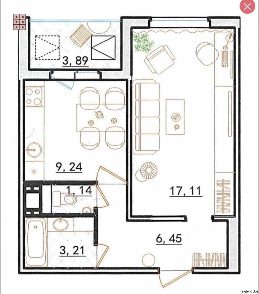 1-комнатная квартира, Центральная, 3, 107000 рублей: фото 1