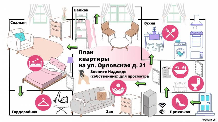 2-комнатная квартира, ул. Орловская, 21, 935 рублей: фото 2