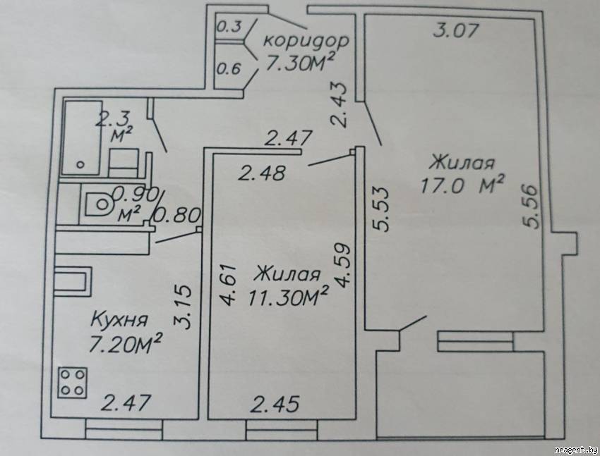 2-комнатная квартира, ул. Матусевича, 61, 952 рублей: фото 1
