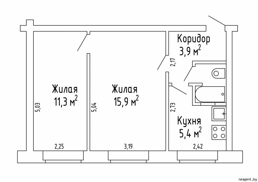 2-комнатная квартира, ул. Челюскинцев, 7, 148285 рублей: фото 1