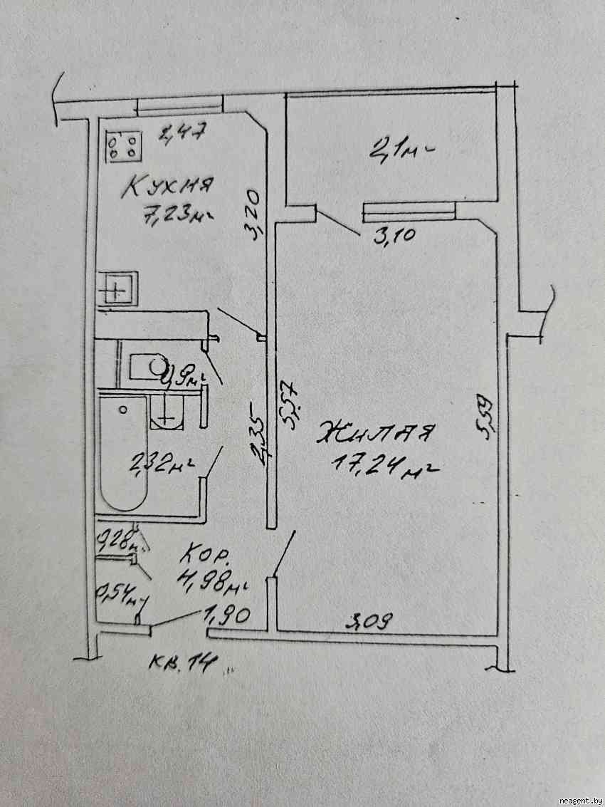 1-комнатная квартира, Газеты Звязда просп., 37, 55000 рублей: фото 11