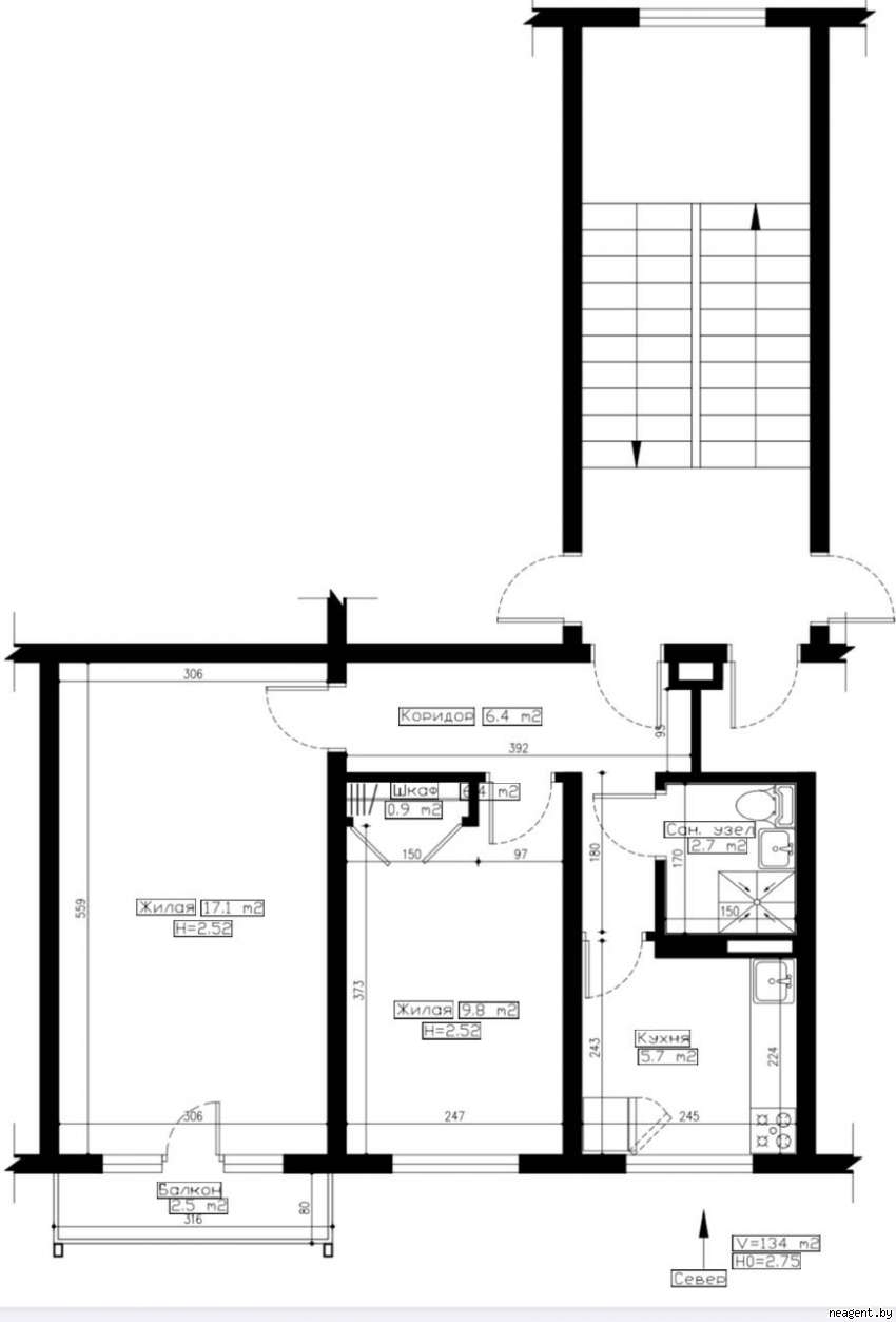 2-комнатная квартира,  ул. Кедышко, 60500 рублей: фото 1