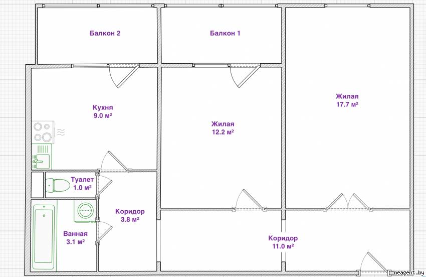 2-комнатная квартира, ул. Колесникова, 10, 294759 рублей: фото 20