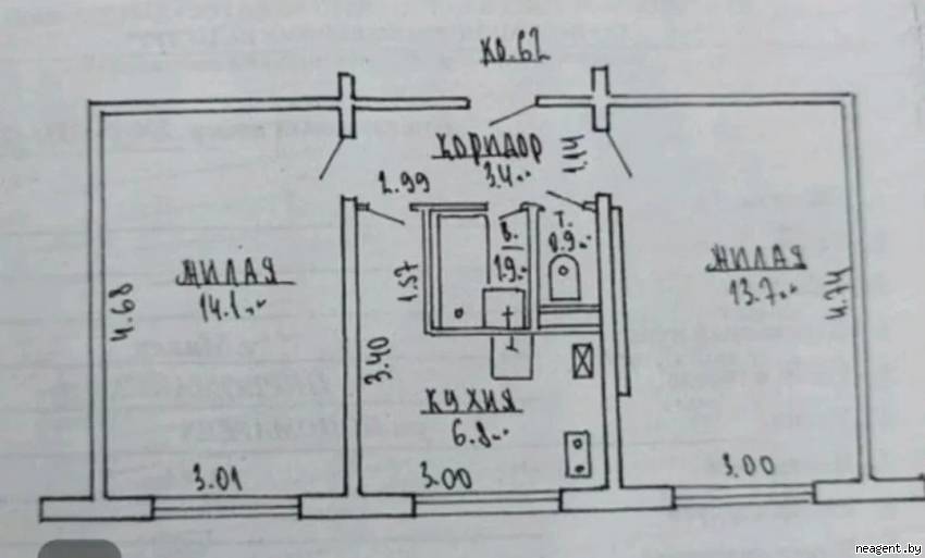 2-комнатная квартира, ул. Пономарева, 4/А, 900 рублей: фото 1