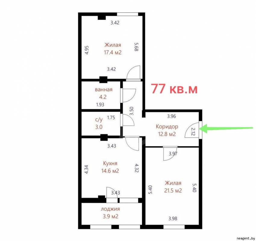 2-комнатная квартира, Скрыганова, 4/Б, 1407 рублей: фото 8