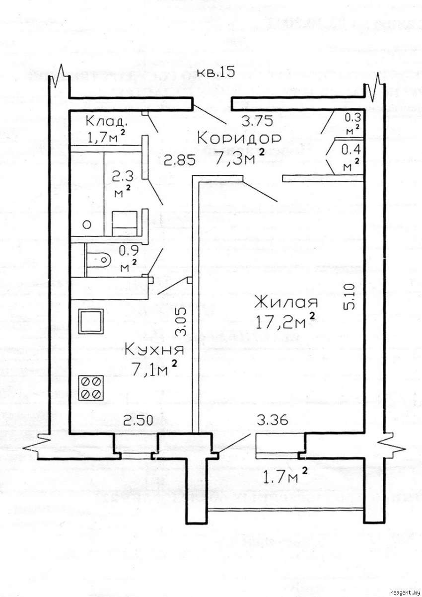 1-комнатная квартира, ул. Алибегова, 23, 1106 рублей: фото 12