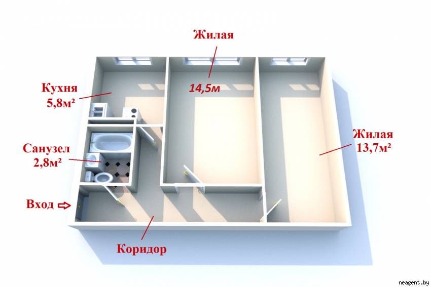 2-комнатная квартира, ул. Народная, 10, 1450 рублей: фото 2