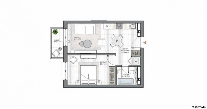 2-комнатная квартира, ул. Цвирко, 100, 1970 рублей: фото 9