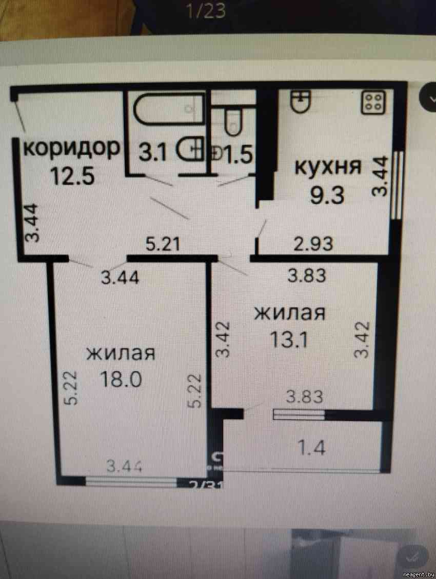 2-комнатная квартира, Шаранговича, 74, 1413 рублей: фото 8