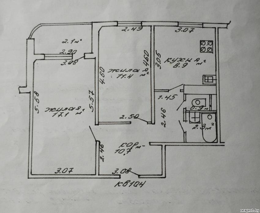 2-комнатная квартира, Космонавтов, 3/5, 600 рублей: фото 4